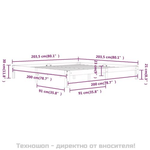 Рамка за легло, бор масив, 200x200 см