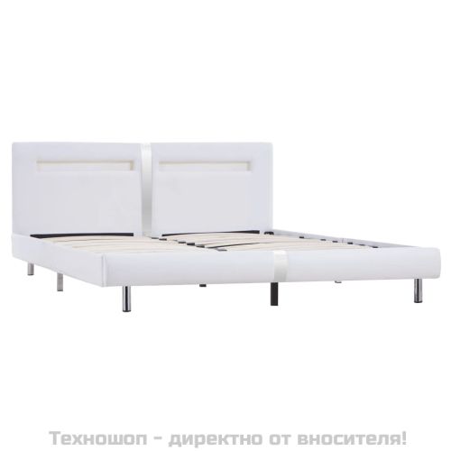 Рамка за легло с LED, бяла, изкуствена кожа, 180x200 cм