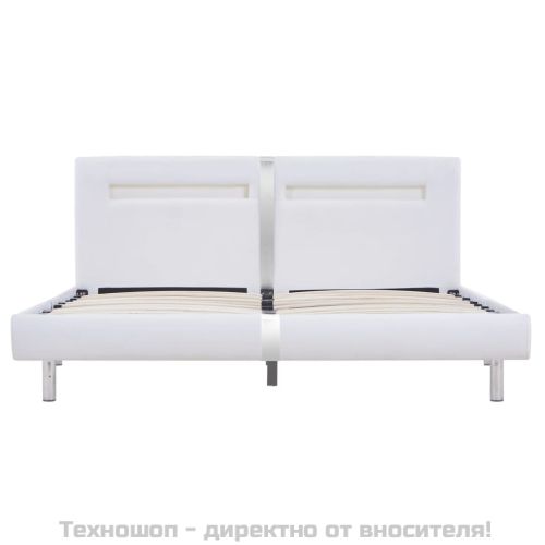 Рамка за легло с LED, бяла, изкуствена кожа, 180x200 cм