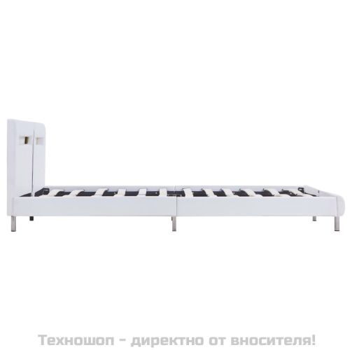 Рамка за легло с LED, бяла, изкуствена кожа, 180x200 cм