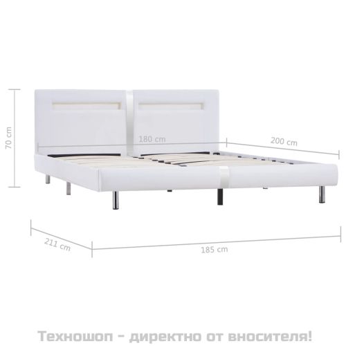 Рамка за легло с LED, бяла, изкуствена кожа, 180x200 cм