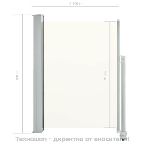 Прибираща се странична тента, 100х300 см, кремава