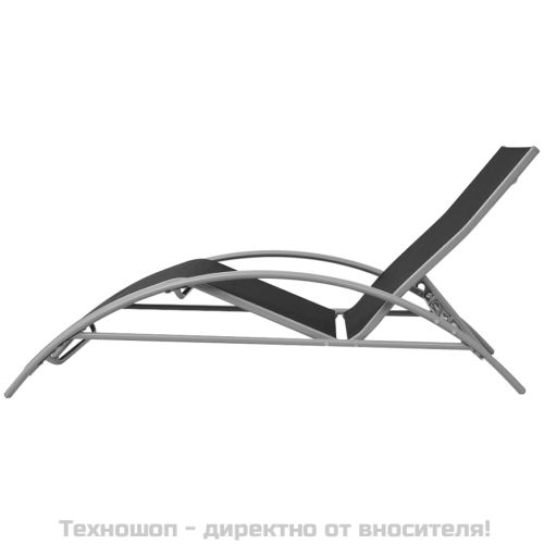 Шезлонги с чадър, алуминий, черни