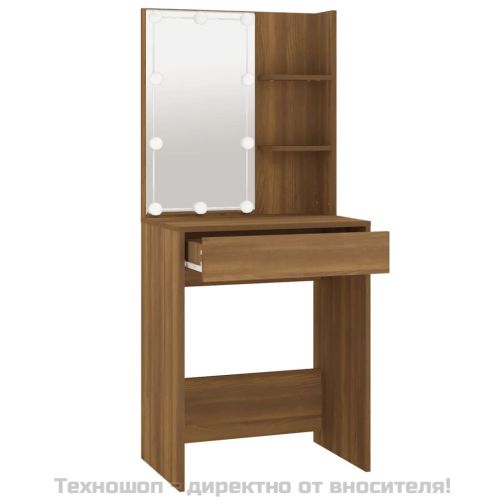 Тоалетка с LED, кафяв дъб, 60x40x140 см