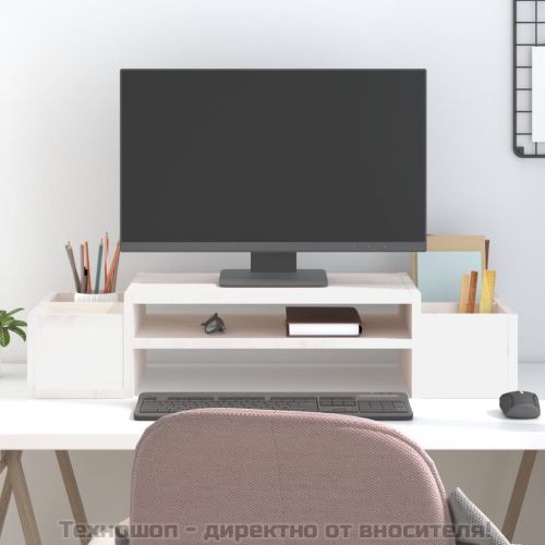 Поставка за монитор, бяла, 70x27,5x15 см, бор масив