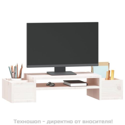 Поставка за монитор, бяла, 70x27,5x15 см, бор масив