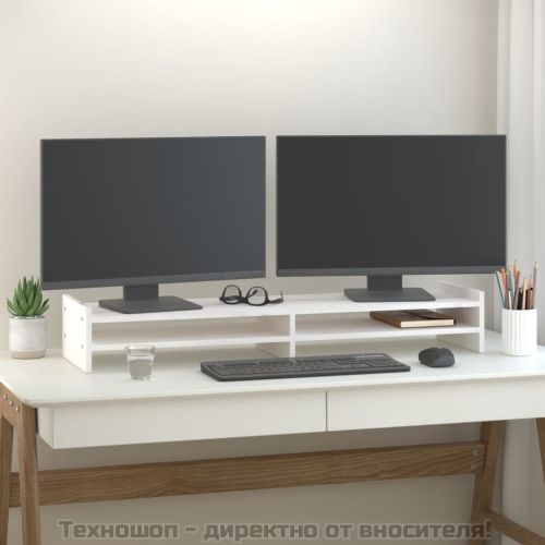 Поставка за монитор, бяла, 100x27x15 см, бор масив
