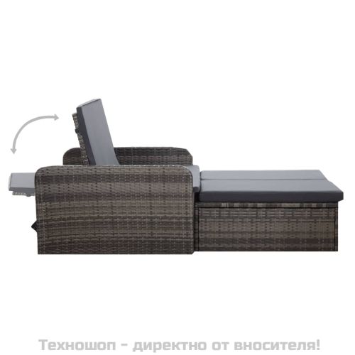 Градински комплект с възглавници, 2 части, полиратан, сив