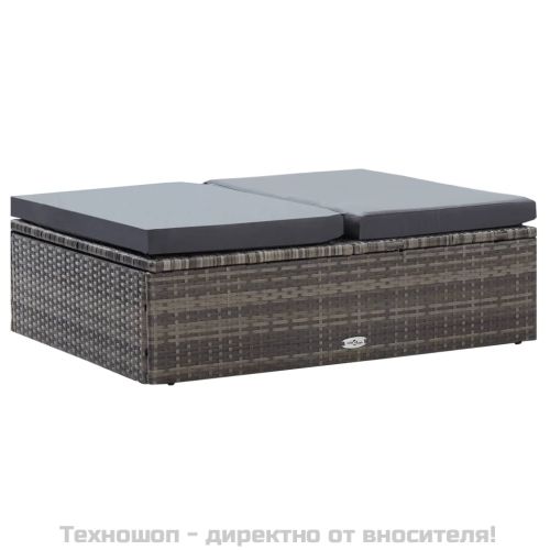 Градински комплект с възглавници, 2 части, полиратан, сив