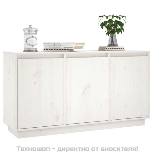Сайдборд, бял, 111x34x60 см, бор масив