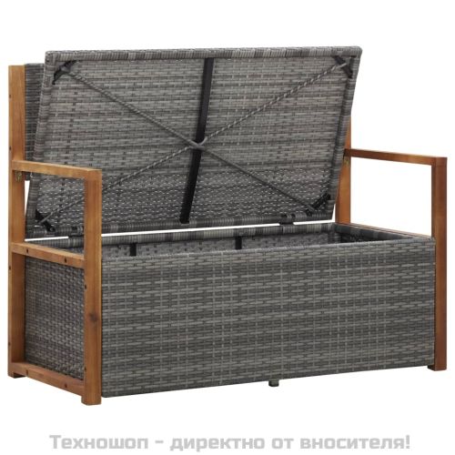 Пейка с място за съхранение 115 см полиратан акация масив сива