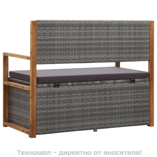 Пейка с място за съхранение 115 см полиратан акация масив сива