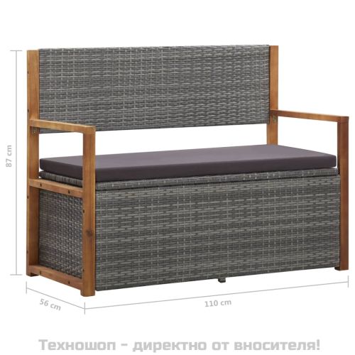 Пейка с място за съхранение 115 см полиратан акация масив сива
