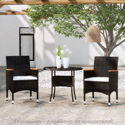 Градински трапезен комплект, 3 части, полиратан, черен