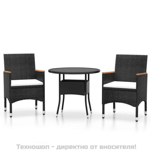 Градински трапезен комплект, 3 части, полиратан, черен