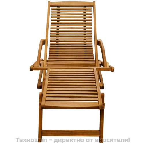 Градински шезлонг с подложка за крака, акация масив