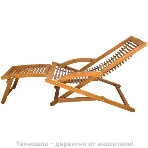 Градински шезлонг с подложка за крака, акация масив