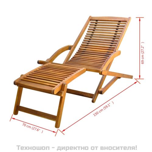 Градински шезлонг с подложка за крака, акация масив