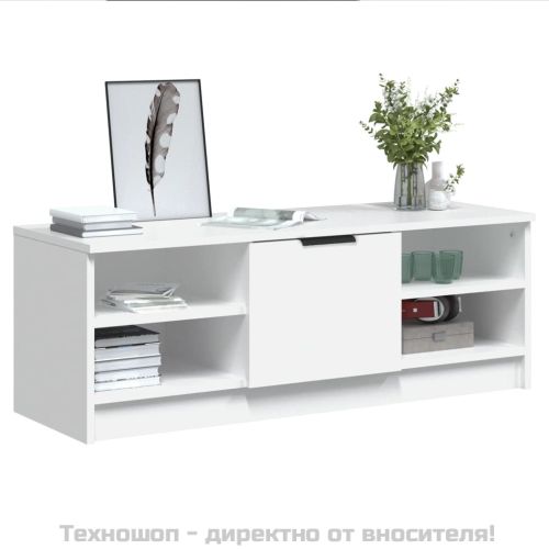 ТВ шкаф, бял, 102x35,5x36,5 см, инженерно дърво