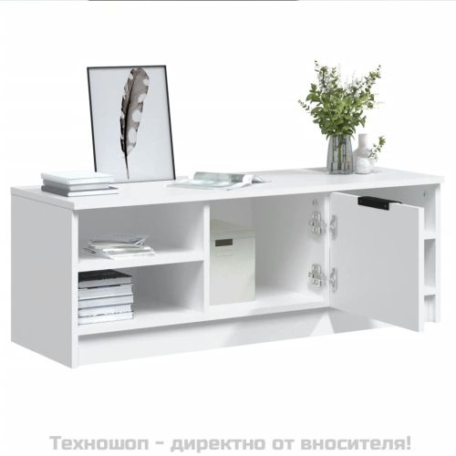 ТВ шкаф, бял, 102x35,5x36,5 см, инженерно дърво