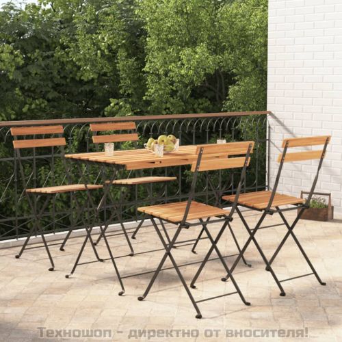 Сгъваем бистро комплект от 5 части, акация масив и стомана