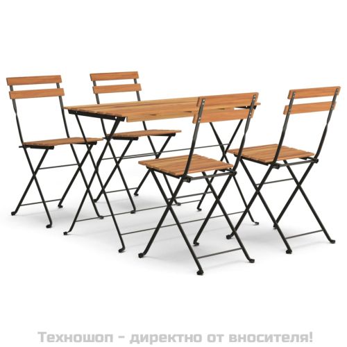 Сгъваем бистро комплект от 5 части, акация масив и стомана
