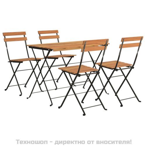 Сгъваем бистро комплект от 5 части, акация масив и стомана