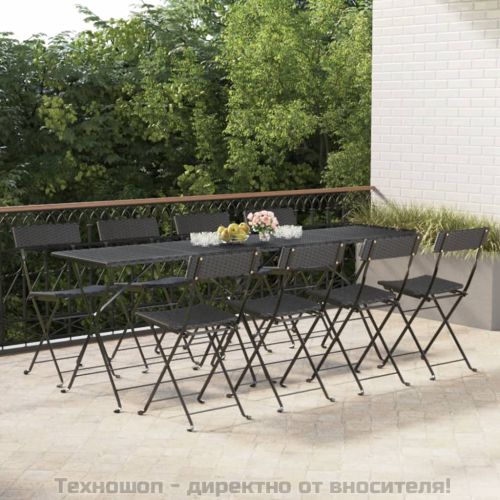 Сгъваеми бистро столове, 8 бр, черни, полиратан и стомана