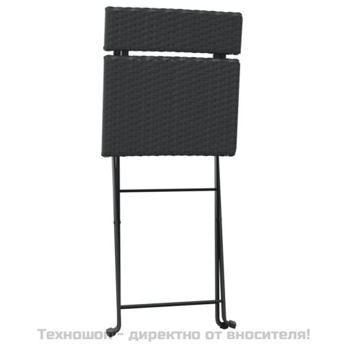 Сгъваеми бистро столове, 8 бр, черни, полиратан и стомана