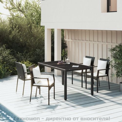 Градински трапезен комплект възглавници 5 части черен полиратан