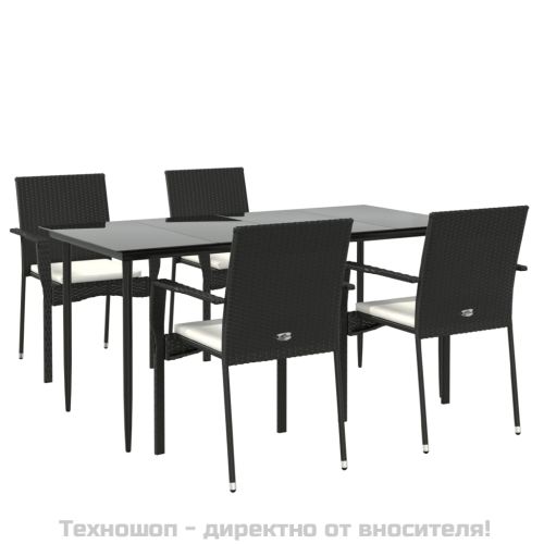 Градински трапезен комплект възглавници 5 части черен полиратан