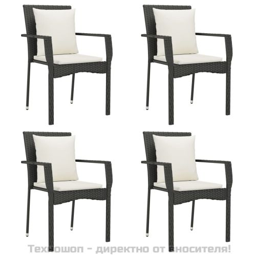 Градински трапезен комплект възглавници 5 части черен полиратан