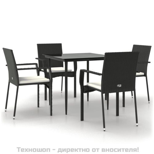 Градински трапезен комплект възглавници 5 части черен полиратан