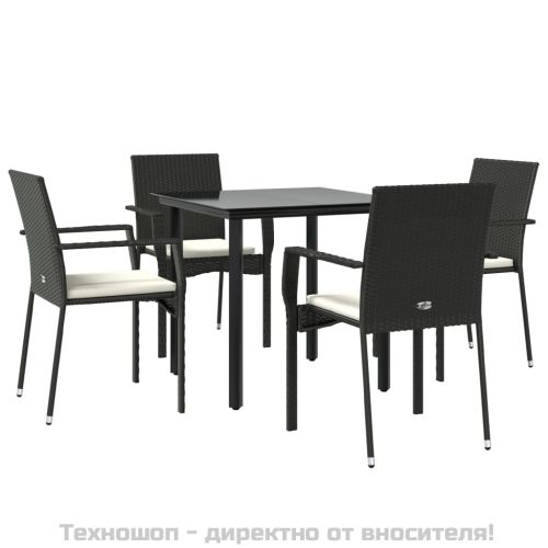 Градински трапезен комплект възглавници 5 части черен полиратан