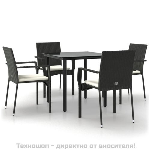 Градински трапезен комплект възглавници 5 части черен полиратан