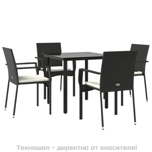 Градински трапезен комплект възглавници 5 части черен полиратан