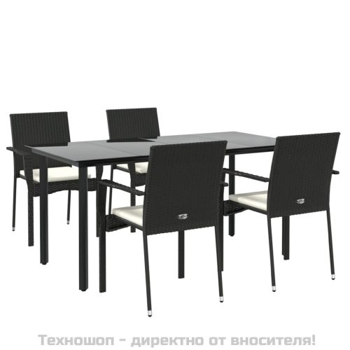 Градински трапезен комплект възглавници 5 части черен полиратан