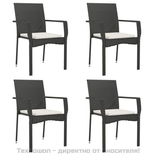 Градински трапезен комплект възглавници 5 части черен полиратан
