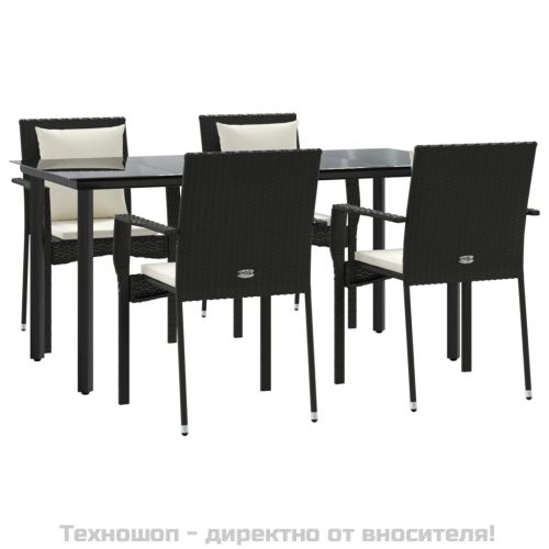 Градински трапезен комплект възглавници 5 части черен полиратан