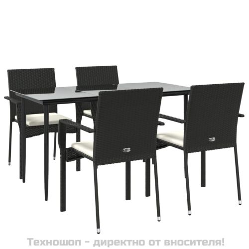 Градински трапезен комплект възглавници 5 части черен полиратан