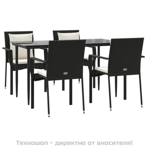 Градински трапезен комплект възглавници 5 части черен полиратан