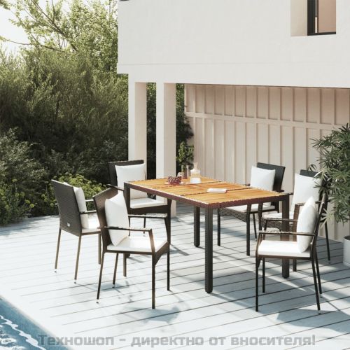 Градински трапезен комплект възглавници 5 части черен полиратан