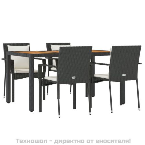 Градински трапезен комплект възглавници 5 части черен полиратан
