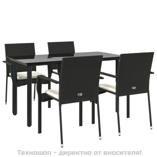 Градински трапезен комплект възглавници 5 части черен полиратан