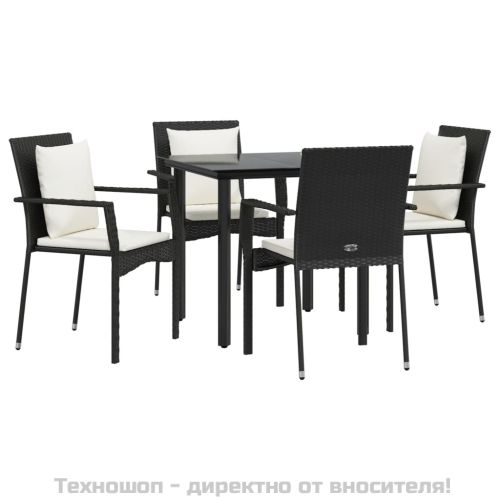 Градински трапезен комплект възглавници 5 части черен полиратан