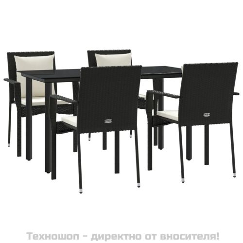 Градински трапезен комплект възглавници 5 части черен полиратан