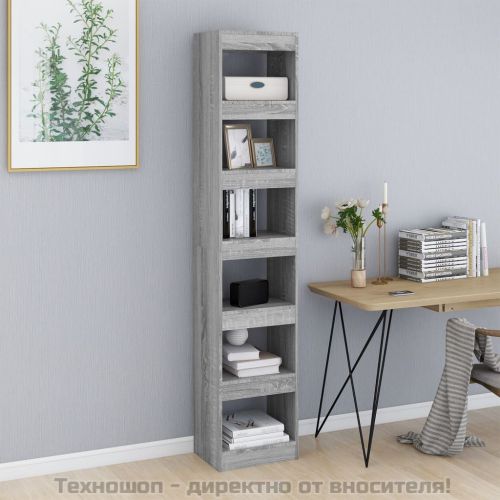 Библиотека/разделител за стая, сив сонома, 40x30x198 см