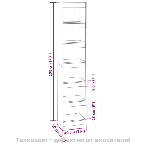 Библиотека/разделител за стая, сив сонома, 40x30x198 см