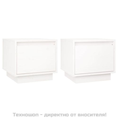 Нощни шкафчета, 2 бр, бели, 35x34x32 см, борово дърво масив