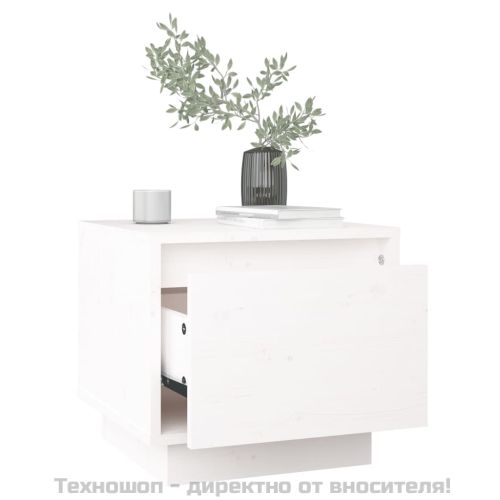 Нощни шкафчета, 2 бр, бели, 35x34x32 см, борово дърво масив